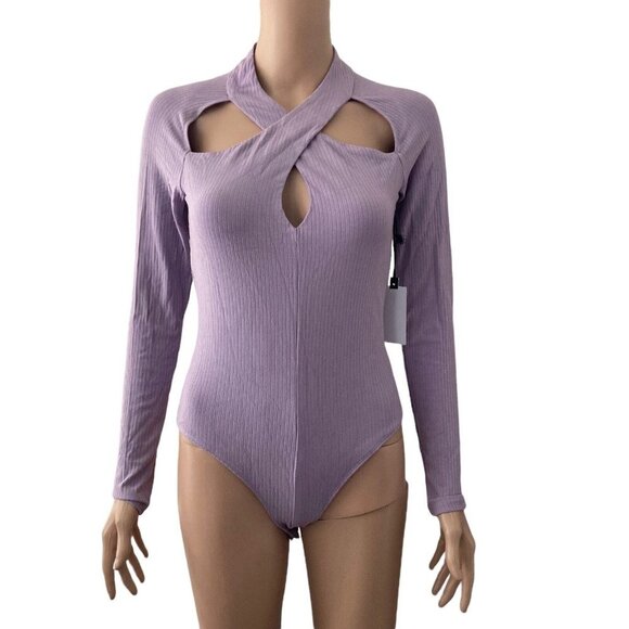 Astr The Label Bodysuit Ribbed Thong Purple Medium Stretch New Cutout - Picture 12 of 12